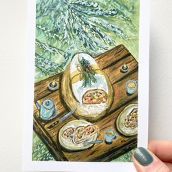 シュトーレンのポストカード，シュトーレンの絵，冬のポスト，冬の食卓，クリスマスポストカード 2枚目の画像
