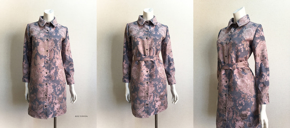 【1点もの・デザイン画付き】イタリア製ゴブラン織りジャガード生地シャツ型ワンピース（KOJI TOYODA） 4枚目の画像
