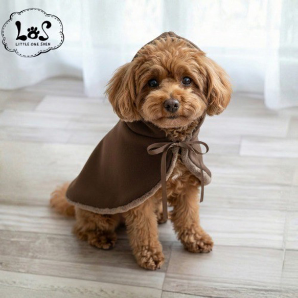 犬服【あったかポンチョ】ブラウン フリース✖️ファー ペット服