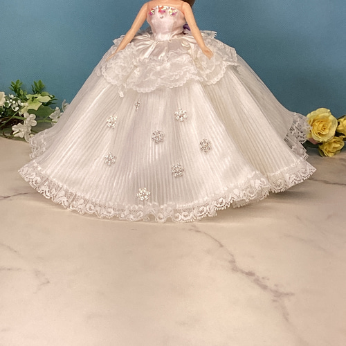 雪の結晶ドレス〜リカちゃん用2way着せ替えドレス つけ襟 パニエ付き  