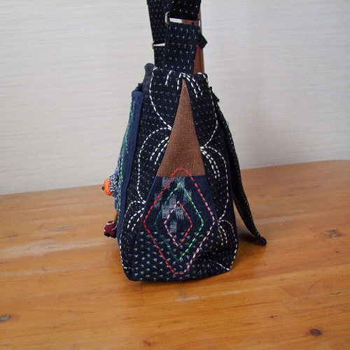ゆっこ　予約済み　ハンドメイド　古布絣　斜め掛け変わりバック　一点物 古布手提げバッグ】古布 型染め 久留米絣 日本製 作家一点物