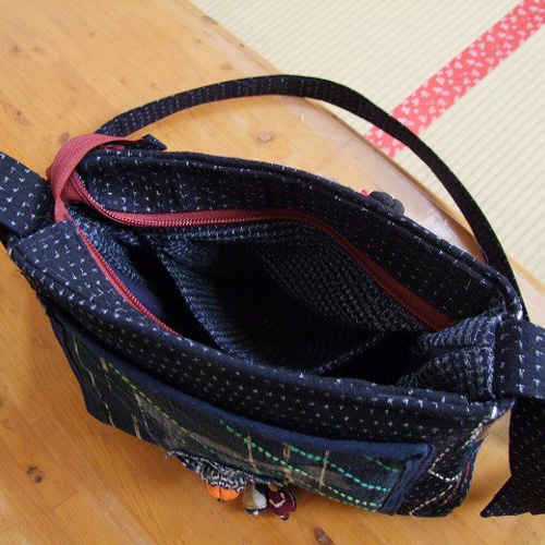 古布酒袋×型染 ショルダーバッグ ハンドメイド 時代物 貫き
