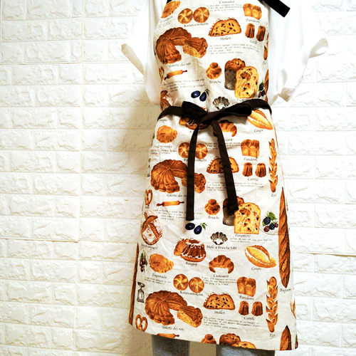 見るからに美味しそうなパン柄のエプロンショート丈＊コットンリネン