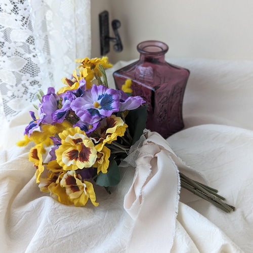 creema限定感謝価格】ラスベース付きだから嬉しい！ミモザとパンジーの