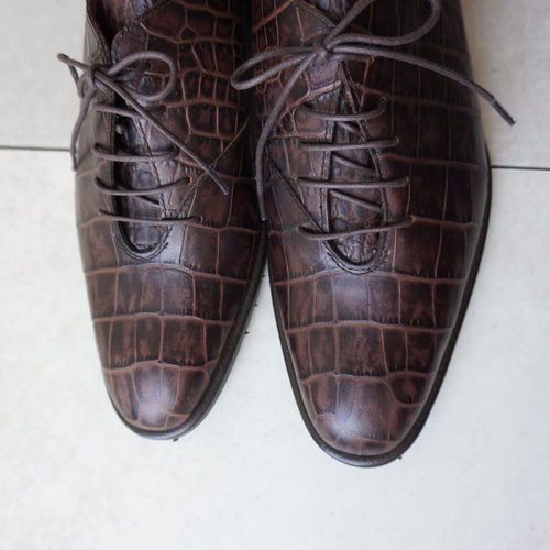 メンズ25.5cmレザーシューズ/ダークブラウンクロコ シューズ・靴