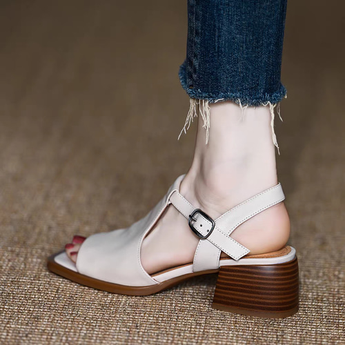 サンダル レディース シューズ 夏 幅広 甲高 太めヒール サンダル 春