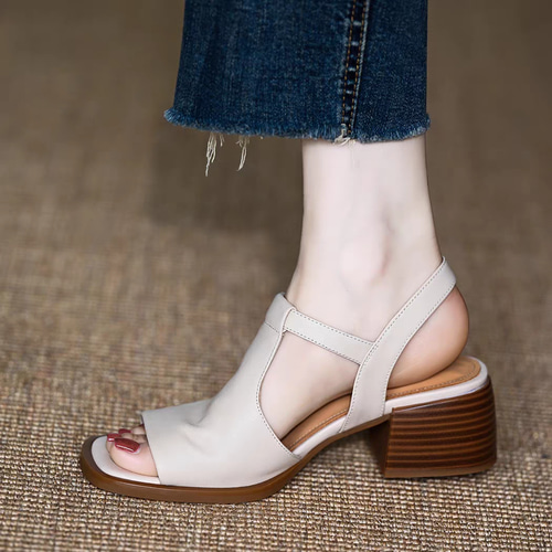 サンダル レディース シューズ 夏 幅広 甲高 太めヒール サンダル 春