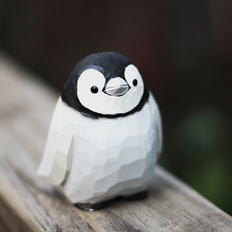木製ペンギン　木製彫刻 　ダスター付き 木製ペンギン 木製彫刻 ダスター付き
