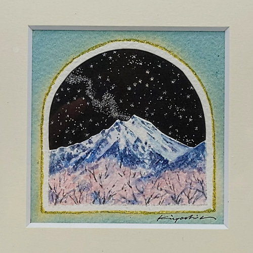 水彩画原画 常念岳と安曇野田園 （安曇野常念岳山麓（佐間田敏夫