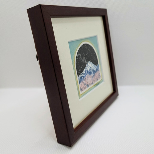 桜と星と常念岳」 水彩画 アート 安曇野 北アルプス 風景画 星座