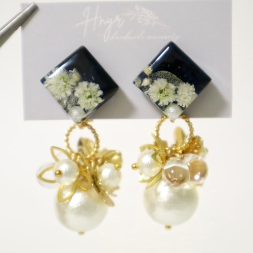 2way 花びら お花 レジンアクセサリー レジンピアス レジンイヤリング
