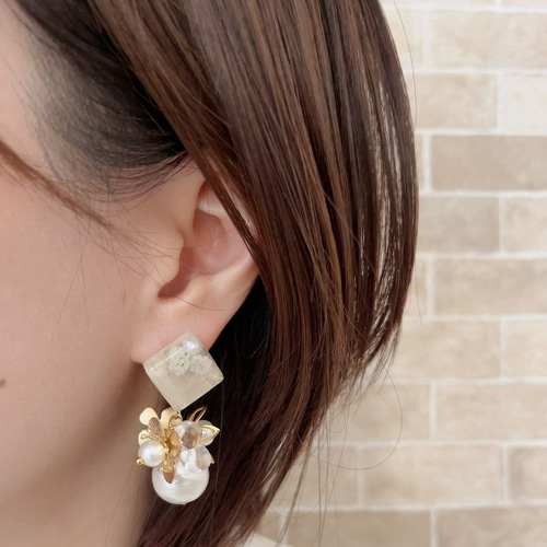 2way 花びら お花 レジンアクセサリー レジンピアス レジンイヤリング