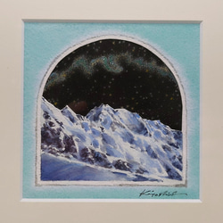 「銀河と穂高」　　　水彩画　アート　風景画　星座　銀河　登山　冬山　穂高岳 2枚目の画像