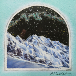 「銀河と穂高」　　　水彩画　アート　風景画　星座　銀河　登山　冬山　穂高岳 5枚目の画像