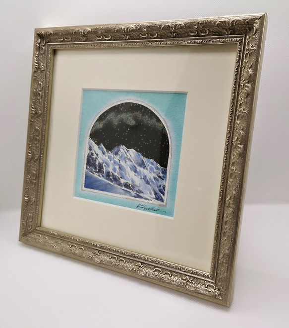 「銀河と穂高」　　　水彩画　アート　風景画　星座　銀河　登山　冬山　穂高岳 3枚目の画像