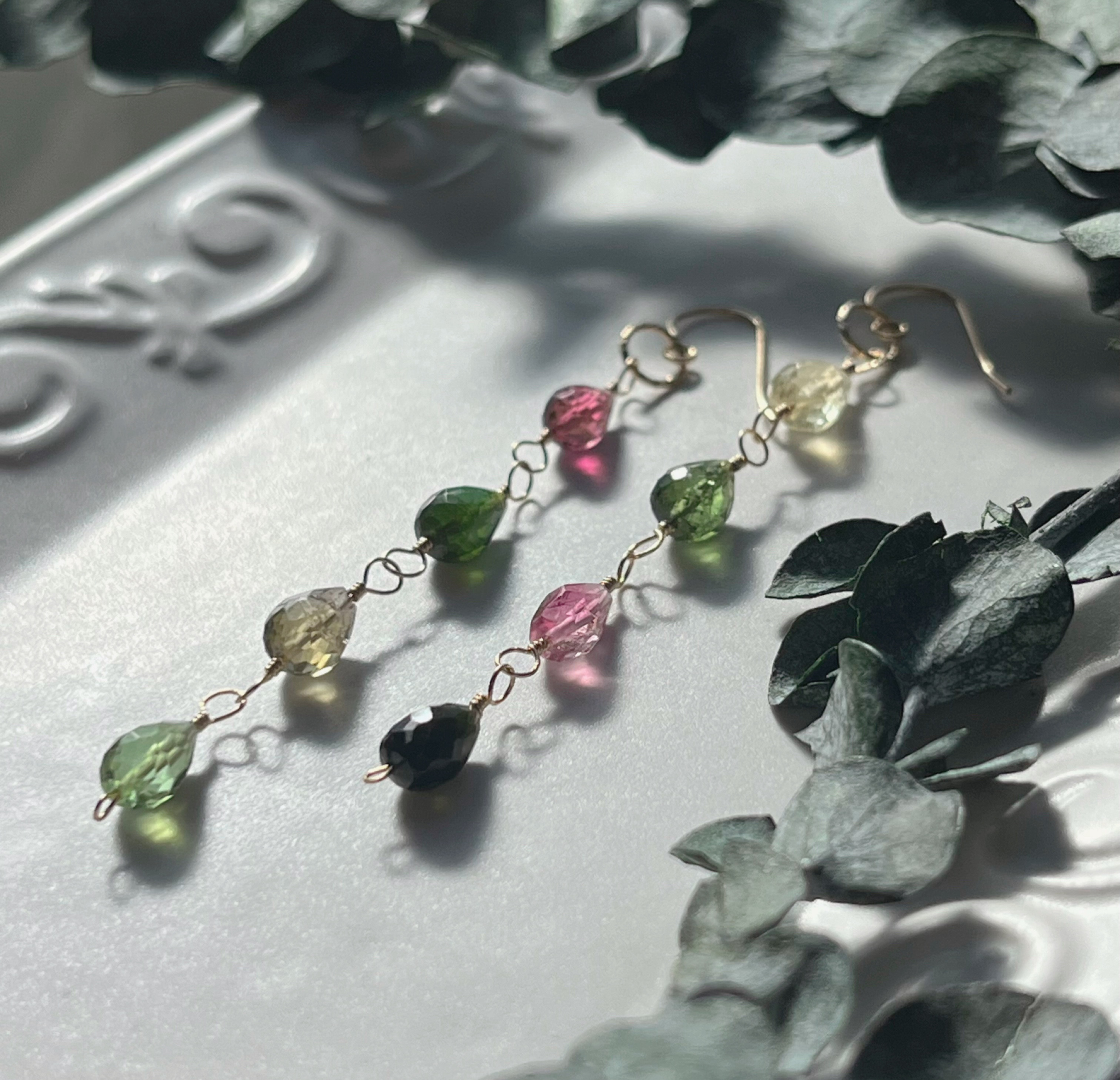 【14kgf】マルチカラートルマリン ドロップ ピアス