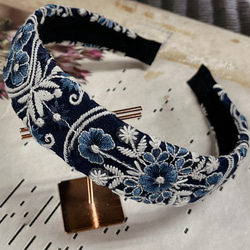 トリプルリボンのバレッタ ＊フレンチブルー×アイスブルー＊フラワー