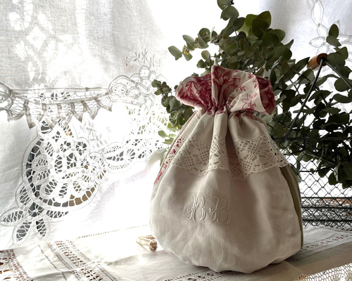 jpgoodbuy専用 whiteworkフランスアンティーク巾着バッグ*手刺繍 5c1751f3d03cca178035aa76bb509f
