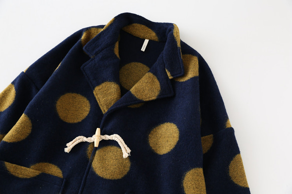 深藍色 原創設計 波點羊毛呢牛角扣日系 簡潔大衣 毛呢大衣外套 第15張的照片
