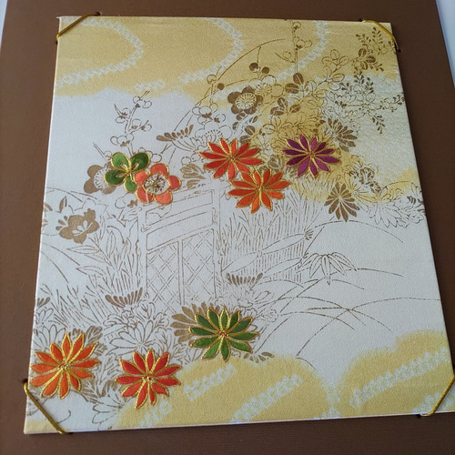 訪問着 二代目精照 美しい花模様 椿 菊 梅 金彩 渋薄緑色 K-3956