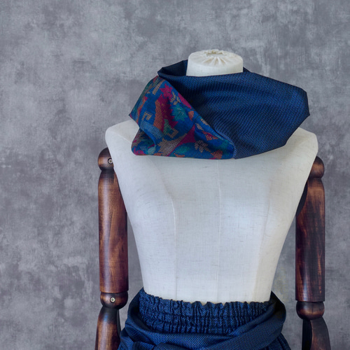 一点モノ】大島紬 着物リメイク ギャザー スカート & スヌード 〜 四季  