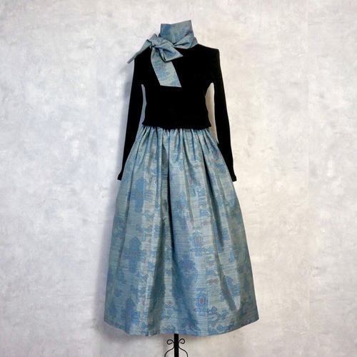 938　着物リメイク☆大島紬ロングギャザースカート+ガウチョパンツ＆トートバッグ