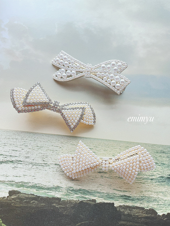 Crystal&Pearl Cute Ribbon Hair Clip 2枚目の画像