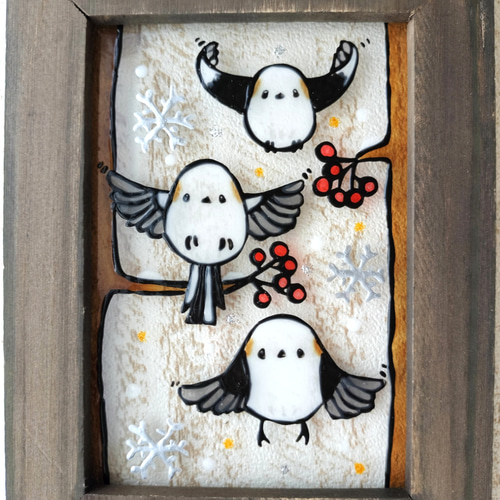 交渉可【アート作品】鳥バードの絵画ガラス木製フレーム額縁付き