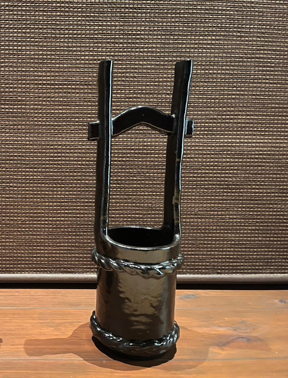 愛知県瀬戸市職人玉峰作　花器　竹筒　陶器　生け花 