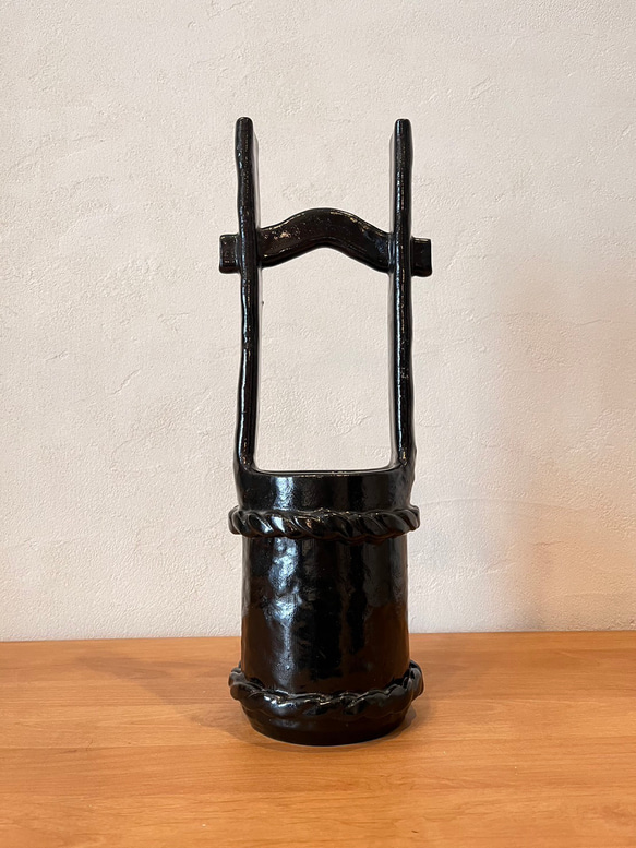 愛知県瀬戸市職人玉峰作　花器　竹筒　陶器　生け花 