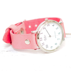 【再販】淡いピンク 革ベルト 腕時計 チプシチ meets イタリアンレザー パステルピンク 2枚目の画像