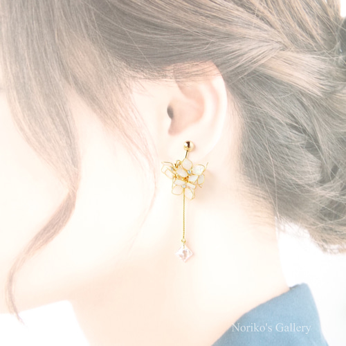 22】紫陽花露のマニキュアフラワーイヤーアクセサリー イヤリング