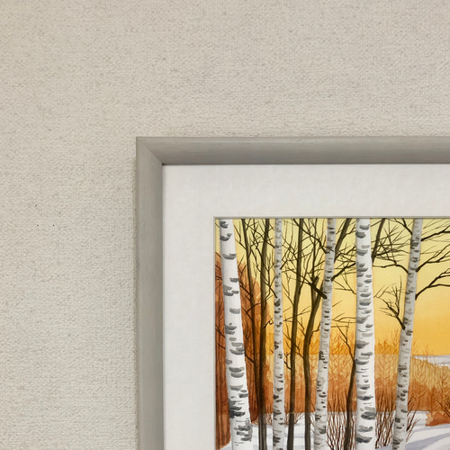 雪原の朝焼け」透明水彩画 原画 風景画 額縁付 F6サイズ 絵画 雪原の朝焼け」透明水彩画 原画 風景画 額縁付 F6サイズ 絵画