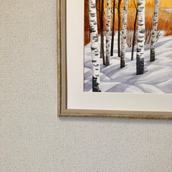 「雪原の朝焼け」透明水彩画　原画　風景画　額縁付　F6サイズ 5枚目の画像