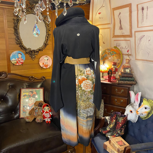黒留袖 着物 和 モダン ハンドメイド リメイク ワンピース ドレス 和洋折衷 黒/ブラック TKW-19 5枚目の画像