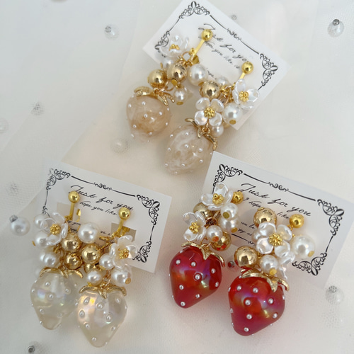 つぶつぶパール いちご ピアス イヤリング 大ぶり ピアス