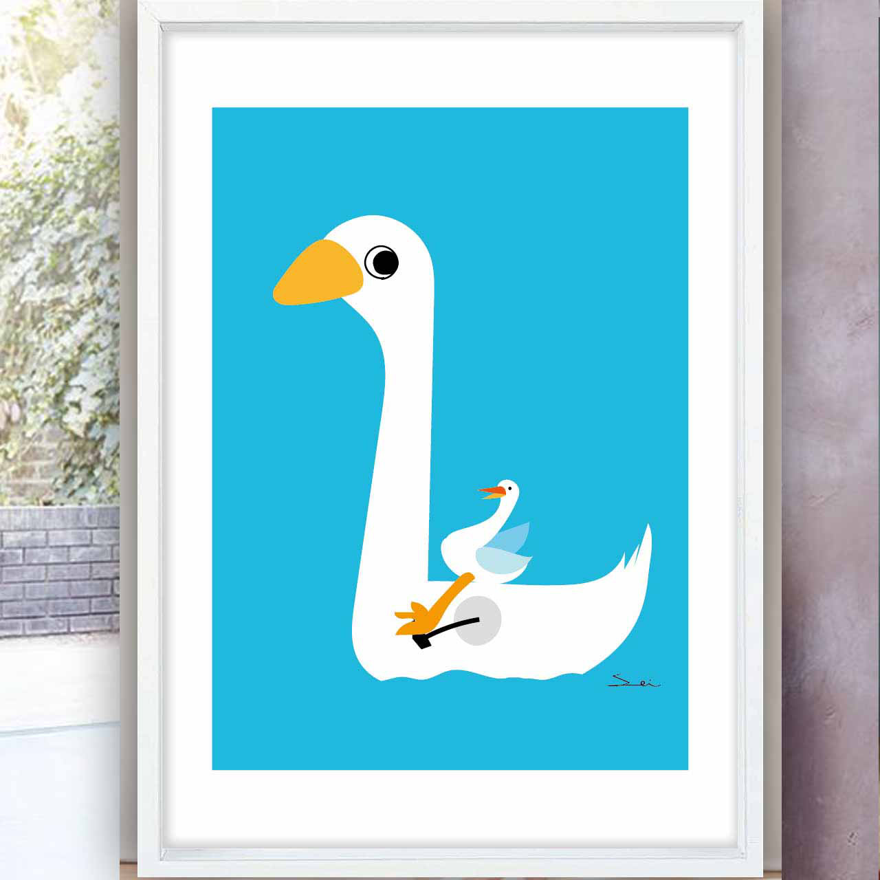 アヒルを漕ぐアヒル　イラスト　ポスター　A4 A3 A2 A1　アート  　アートポスター　seiで検索新着順　1641