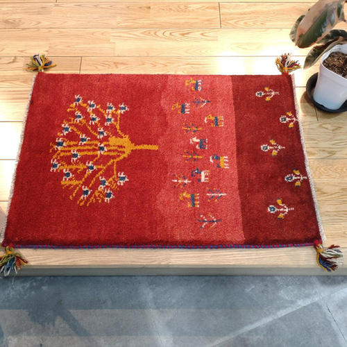 ペルシャ ギャッベ 玄関マット 83x57cm 茜色の夕焼け 桃色の大地 生命の木 カーペット・絨毯・ラグ・マット  オリエンタルラグファクトリー自由が丘 通販｜Creema(クリーマ) 17071813