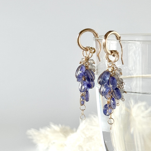 タンザナイト×ダルメシアンジャスパーのフープイヤリングピアス風