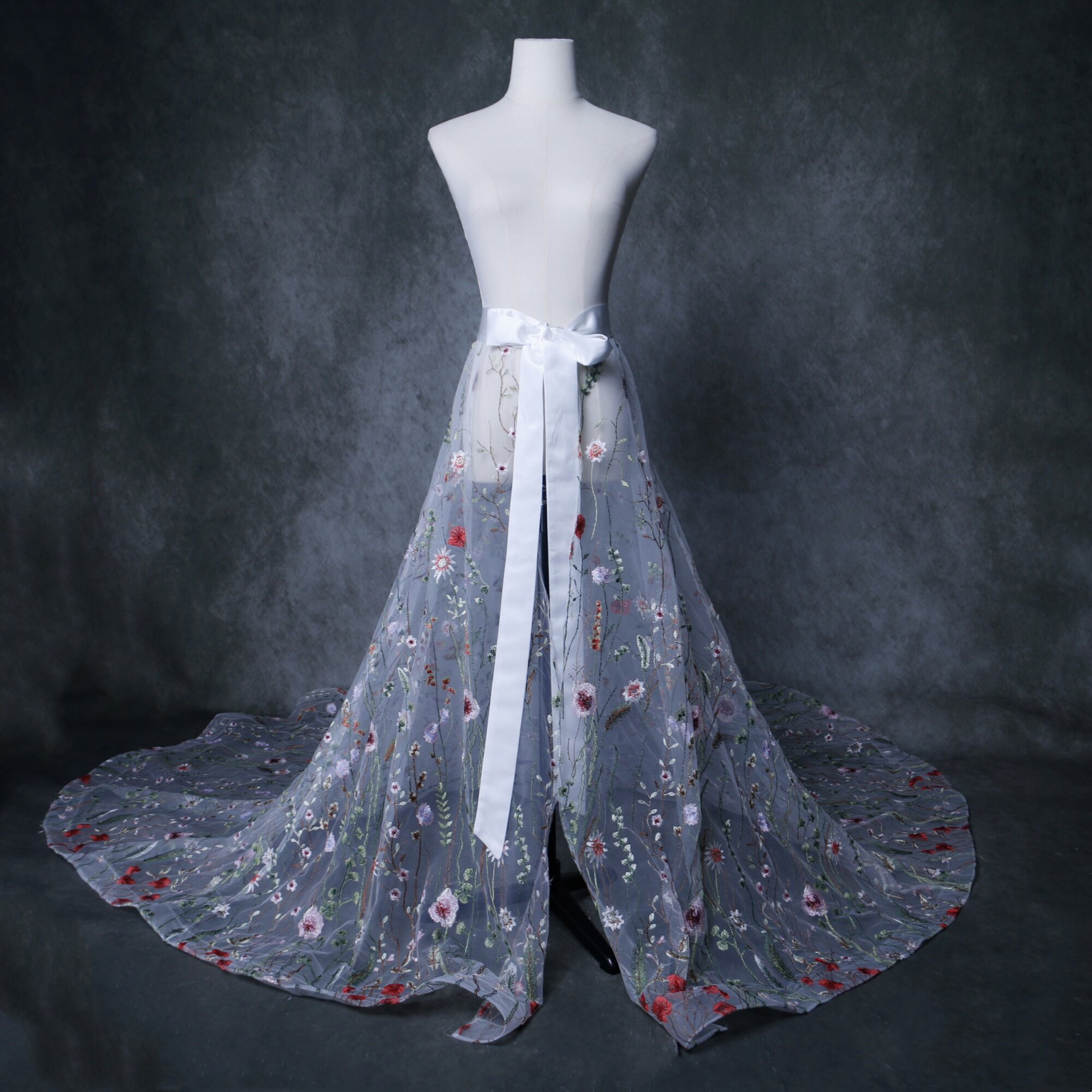 オーバースカート  韓国風  贅沢な小花総レース   ベアトップ   リボン  花嫁/ウェディングドレス  前撮り