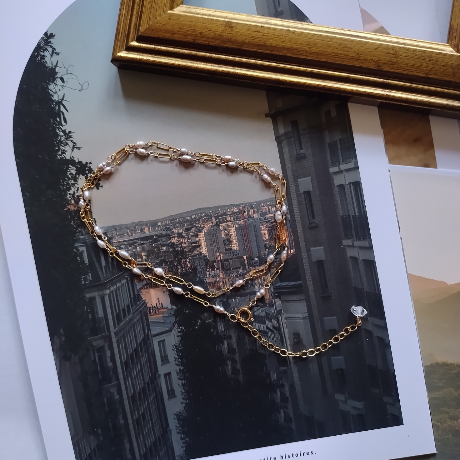 K14gf天然色淡水芥子パールのステーションネックレス