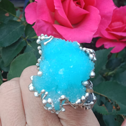 藍霰石原礦手工銀戒純銀戒指~「Sky」~ Blue Aragonite Silver Ring 第15張的照片