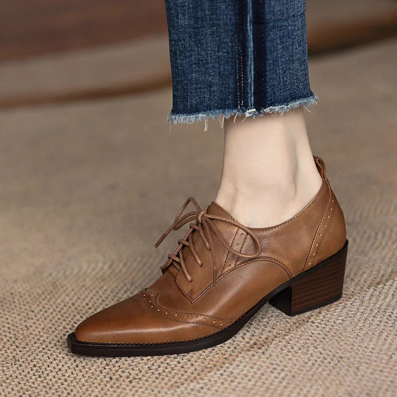 洗練された印象 オックスフォードシューズ レディース レースアップ チャンキーヒール マニッシュ トラッド おじ靴 靴 7,125円
