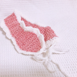 手編みの耳あて♫イヤーマフ ピンクフリル 3枚目の画像