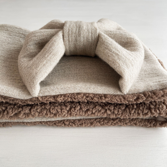 Soft♪ 緞帶圍巾 | 柔軟拉絨羊毛和羊絨（沙灰色）x 毛皮（灰棕色） 第7張的照片