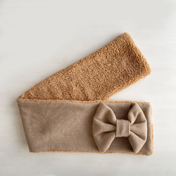 Soft♪ 緞帶圍巾 | 柔軟拉絨羊毛和羊絨（米色）x 毛皮（駝色） 第4張的照片