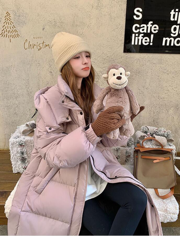 デザイン感oversizeピンクダウンジャケット新型韓国版厚手パンジャケット90白アヒルの毛 12枚目の画像