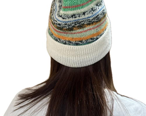 輸入糸Opal糸使用 段染めリバーシブルニット帽 ニット帽・ビーニー