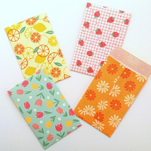 折り紙 ポチ袋 【送料無料】 昭和レトロ 花柄 果物柄 フルーツ柄 2枚目の画像