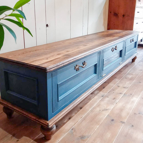 おしゃれ かわいい フランスアンティークテレビボード（ブルー） 英国